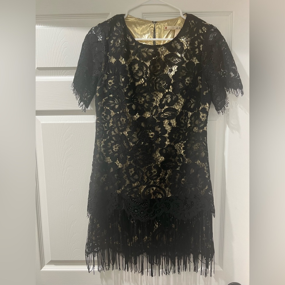 Chelsea & violet black fringe dress